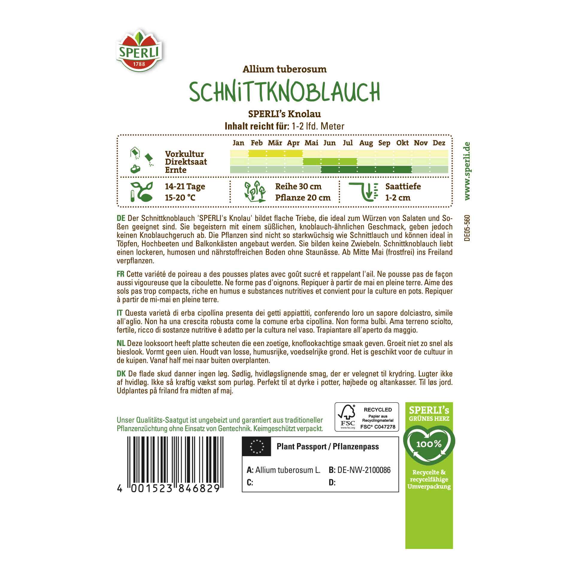 Schnittknoblauch SPERLI's Knolau