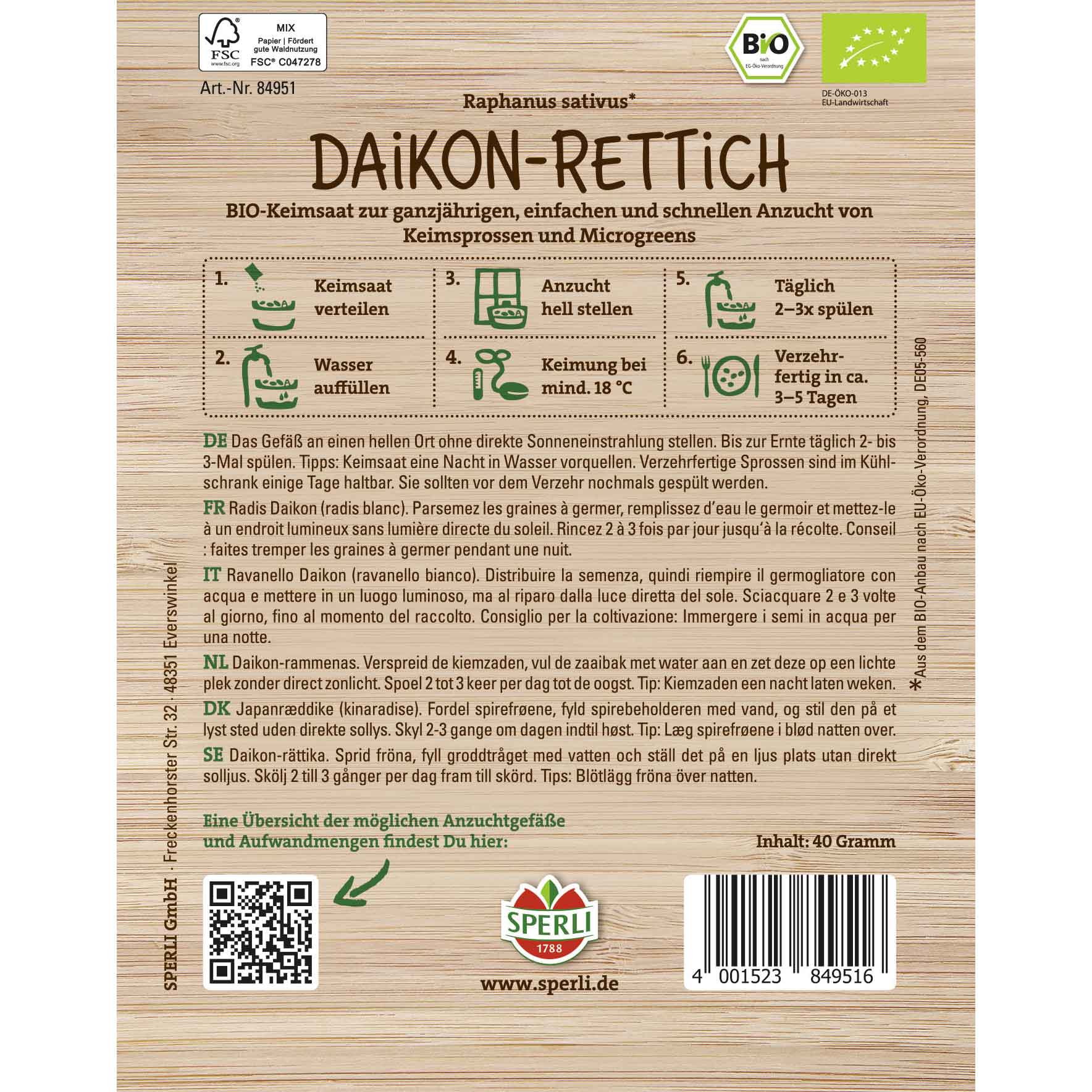 BIO Keimsprossen-Saat Daikon-Rettich